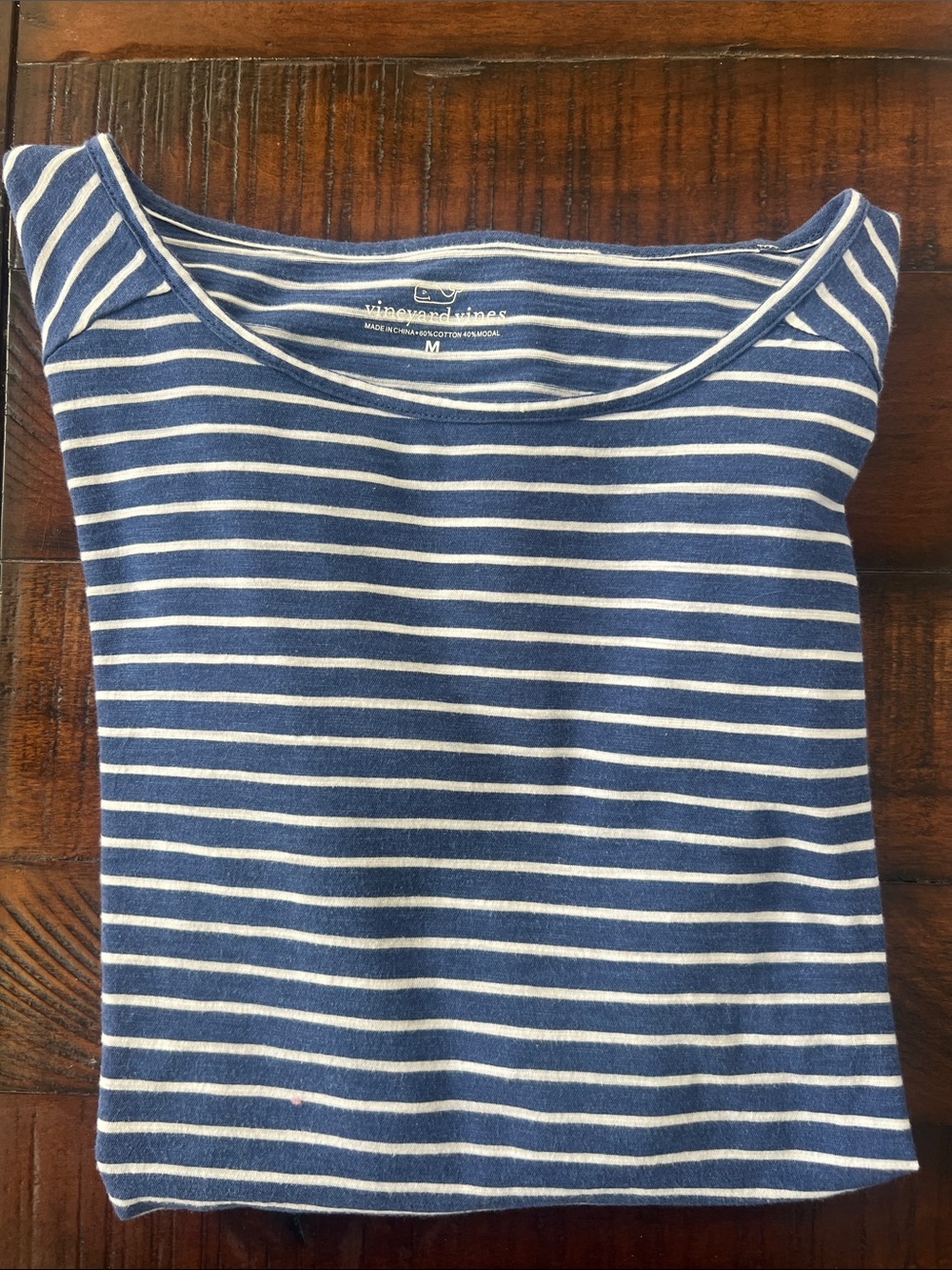 Vineyard Vines Blue & White Striped Boatneck Top